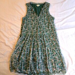Max Studio sz S Tiered Mesh Sleeveless Green Floral Dress
